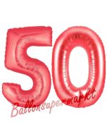 Zahl 50, Rot, Luftballons aus Folie zum 50. Geburtstag