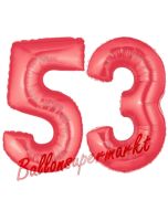 Zahl 53, Rot, Luftballons aus Folie zum 53. Geburtstag, 100 cm, inklusive Helium