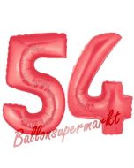 Zahl 54, Rot, Luftballons aus Folie zum 54. Geburtstag, 100 cm, inklusive Helium