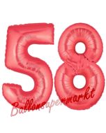 Zahl 58, Rot, Luftballons aus Folie zum 58. Geburtstag, 100 cm, inklusive Helium