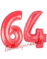 Zahl 64, Rot, Luftballons aus Folie zum 64. Geburtstag, 100 cm, inklusive Helium