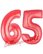 Zahl 65, Rot, Luftballons aus Folie zum 65. Geburtstag, 100 cm, inklusive Helium
