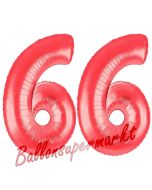 Zahl 66, Rot, Luftballons aus Folie zum 66. Geburtstag, 100 cm, inklusive Helium