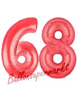 Zahl 68, Rot, Luftballons aus Folie zum 68. Geburtstag, 100 cm, inklusive Helium