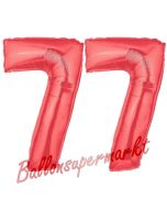 Zahl 77 Rot, Luftballons aus Folie zum 77. Geburtstag, 100 cm, inklusive Helium