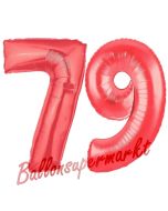 Zahl 79 Rot, Luftballons aus Folie zum 79. Geburtstag, 100 cm, inklusive Helium