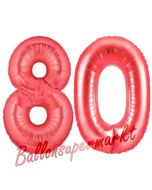 Zahl 80, Rot, Luftballons aus Folie zum 80. Geburtstag
