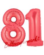 Zahl 81 Rot, Luftballons aus Folie zum 81. Geburtstag, 100 cm, inklusive Helium