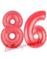 Zahl 86 Rot, Luftballons aus Folie zum 86. Geburtstag, 100 cm, inklusive Helium
