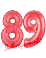 Zahl 89  Rot, Luftballons aus Folie zum 89. Geburtstag, 100 cm, inklusive Helium