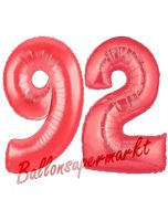 Zahl 92, Rot, Luftballons aus Folie zum 92. Geburtstag, 100 cm, inklusive Helium