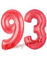 Zahl 93, Rot, Luftballons aus Folie zum 93. Geburtstag, 100 cm, inklusive Helium