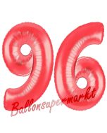 Zahl 96, Rot, Luftballons aus Folie zum 96. Geburtstag, 100 cm, inklusive Helium
