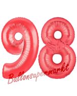 Zahl 98, Rot, Luftballons aus Folie zum 98. Geburtstag, 100 cm, inklusive Helium