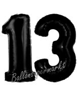Zahl 13 Schwarz, Luftballons aus Folie zum 13. Geburtstag, 100 cm, inklusive Helium