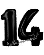 Zahl 14 Schwarz, Luftballons aus Folie zum 14. Geburtstag, 100 cm, inklusive Helium