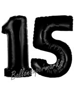 Zahl 15 Schwarz, Luftballons aus Folie zum 15. Geburtstag, 100 cm, inklusive Helium