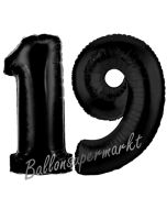Zahl 19 Schwarz, Luftballons aus Folie zum 19. Geburtstag, 100 cm, inklusive Helium