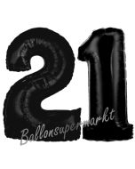 Zahl 21 Schwarz, Luftballons aus Folie zum 21. Geburtstag, 100 cm, inklusive Helium