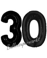 Zahl 30 Schwarz, Luftballons aus Folie zum 30. Geburtstag, 100 cm, inklusive Helium