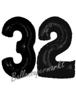Zahl 32 Schwarz, Luftballons aus Folie zum 32. Geburtstag, 100 cm, inklusive Helium