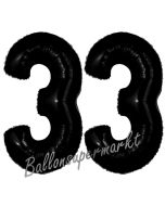 Zahl 33 Schwarz, Luftballons aus Folie zum 33. Geburtstag, 100 cm, inklusive Helium