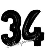 Zahl 34 Schwarz, Luftballons aus Folie zum 34. Geburtstag, 100 cm, inklusive Helium