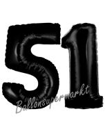 Zahl 51 Schwarz, Luftballons aus Folie zum 51. Geburtstag, 100 cm, inklusive Helium
