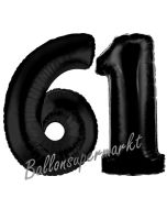 Zahl 61 Schwarz, Luftballons aus Folie zum 61. Geburtstag, 100 cm, inklusive Helium