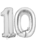Zahl 10 Silber, Luftballons aus Folie zum 10. Geburtstag, 100 cm, inklusive Helium