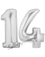 Zahl 14 Silber, Luftballons aus Folie zum 14. Geburtstag, 100 cm, inklusive Helium