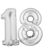 Zahl 18, Silber, Luftballons aus Folie zum 18. Geburtstag, 100 cm, inklusive Helium