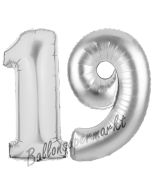 Zahl 19, Silber, Luftballons aus Folie zum 19. Geburtstag, 100 cm, inklusive Helium