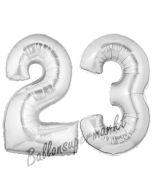 Zahl 23, Silber, Luftballons aus Folie zum 23. Geburtstag, 100 cm, inklusive Helium
