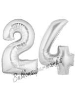 Zahl 24, Silber, Luftballons aus Folie zum 24. Geburtstag, 100 cm, inklusive Helium