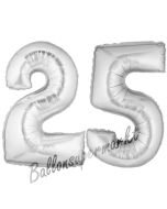Zahl 25, Silber, Luftballons aus Folie zum 25. Geburtstag, 100 cm, inklusive Helium