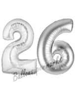 Zahl 26, Silber, Luftballons aus Folie zum 26. Geburtstag, 100 cm, inklusive Helium