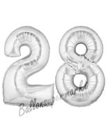 Zahl 28, Silber, Luftballons aus Folie zum 28. Geburtstag, 100 cm, inklusive Helium