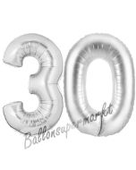 Zahl 30, Silber, Luftballons aus Folie zum 30. Geburtstag, 100 cm, inklusive Helium