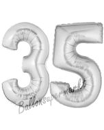 Zahl 35, Silber, Luftballons aus Folie zum 35. Geburtstag, 100 cm, inklusive Helium