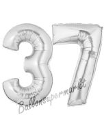 Zahl 37, Silber, Luftballons aus Folie zum 37. Geburtstag, 100 cm, inklusive Helium