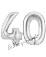 Zahl 40, Silber, Luftballons aus Folie zum 40. Geburtstag