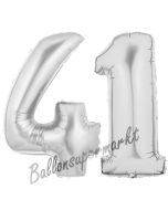 Zahl 41, Silber, Luftballons aus Folie zum 41. Geburtstag, 100 cm, inklusive Helium