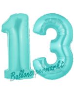 Zahl 13 Türkis, Luftballons aus Folie zum 13. Geburtstag, 100 cm, inklusive Helium