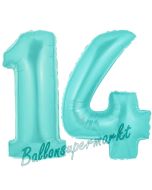Zahl 14 Türkis, Luftballons aus Folie zum 14. Geburtstag, 100 cm, inklusive Helium