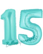 Zahl 15 Türkis, Luftballons aus Folie zum 15. Geburtstag, 100 cm, inklusive Helium