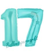 Zahl 17 Türkis, Luftballons aus Folie zum 17. Geburtstag, 100 cm, inklusive Helium