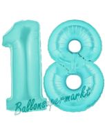 Zahl 18, Türkis, Luftballons aus Folie zum 18. Geburtstag, 100 cm, inklusive Helium