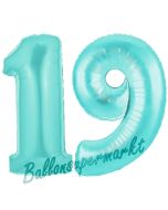 Zahl 19 Türkis, Luftballons aus Folie zum 19. Geburtstag, 100 cm, inklusive Helium