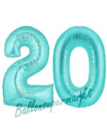 Zahl 20 Türkis, Luftballons aus Folie zum 20. Geburtstag, 100 cm, inklusive Helium
